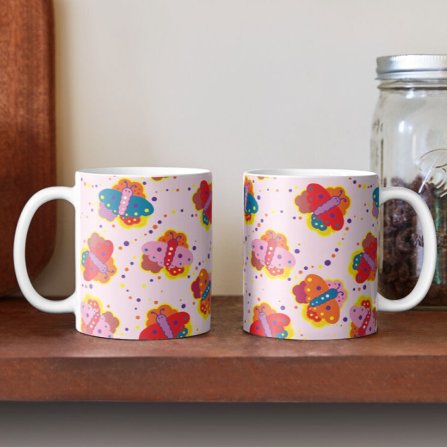 Mugs with pink butterflies on them